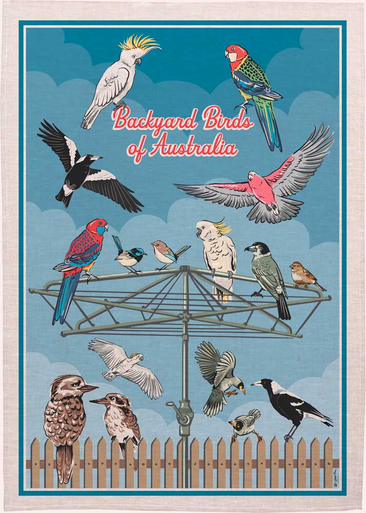 Backyard Birds Tea Towel