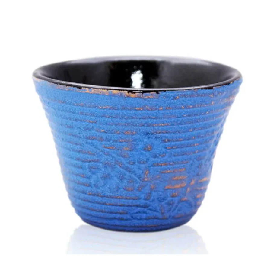Blossom Blue Cast Iron Cup (Gold finish)