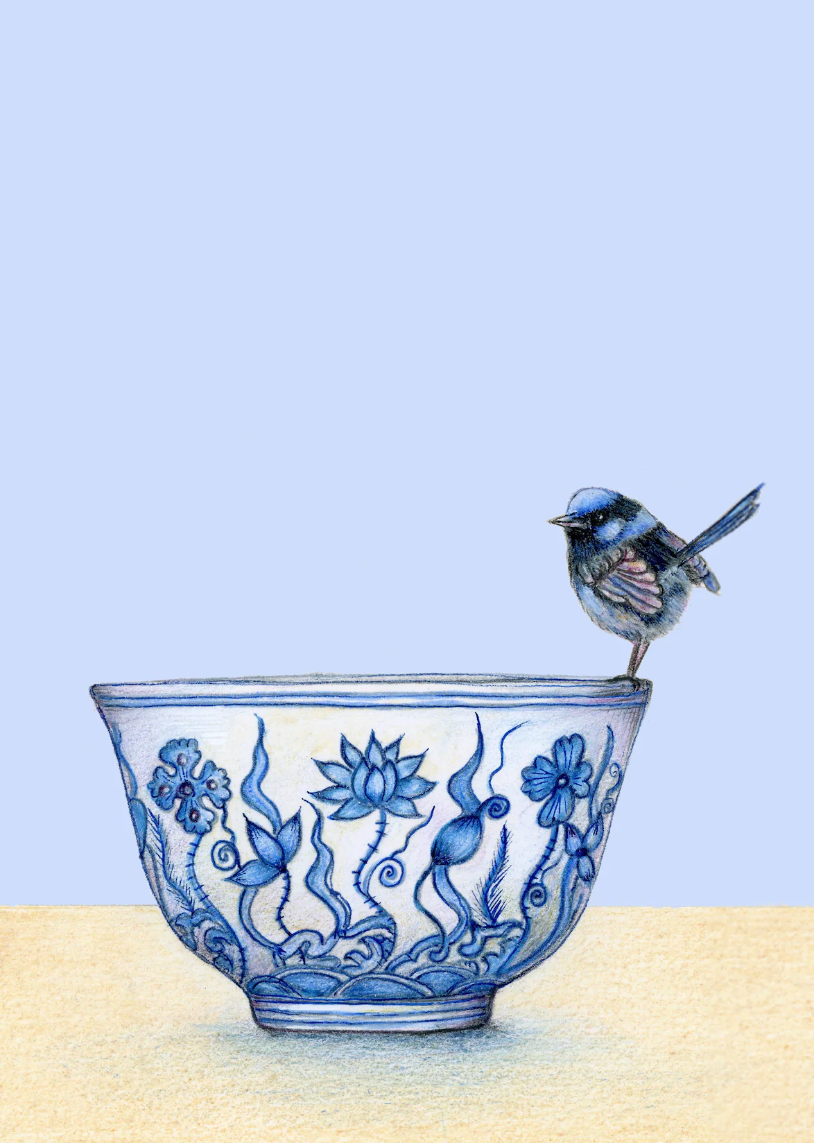 Blue Wren On A Tea Cup Tea Towel