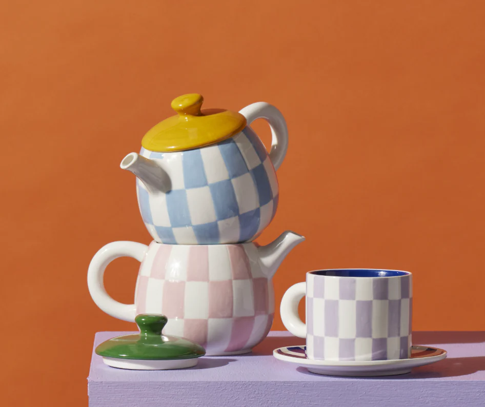 Emporium Checkered 'Pink & Green' Teapot - Image 3