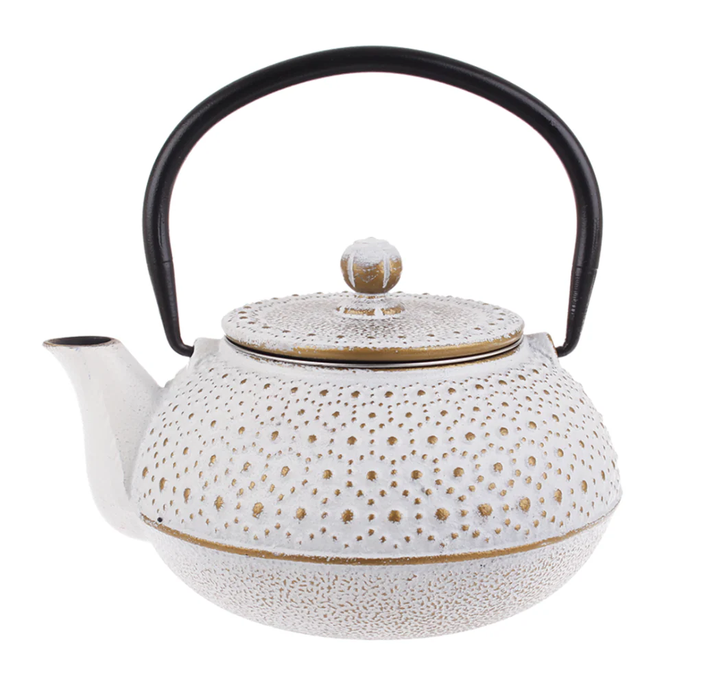 Gold & White Cast Iron Teapot