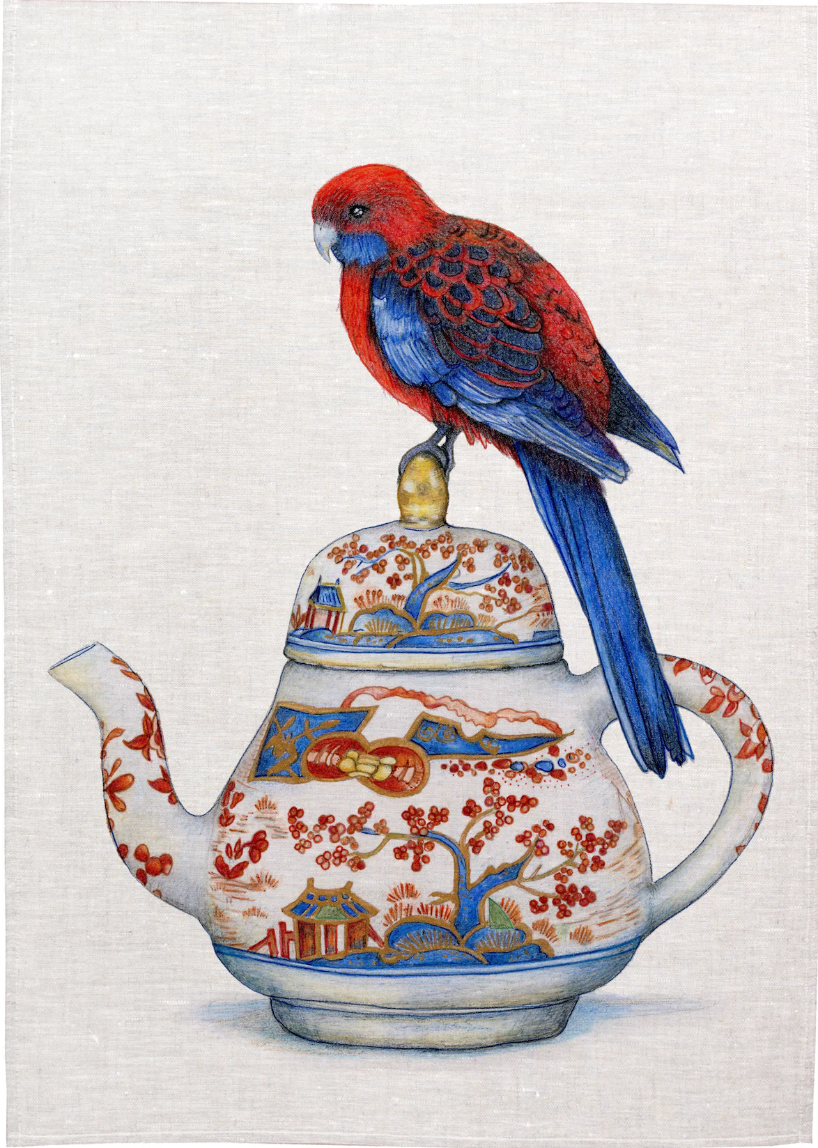 Rosella on a Teapot Tea Towel