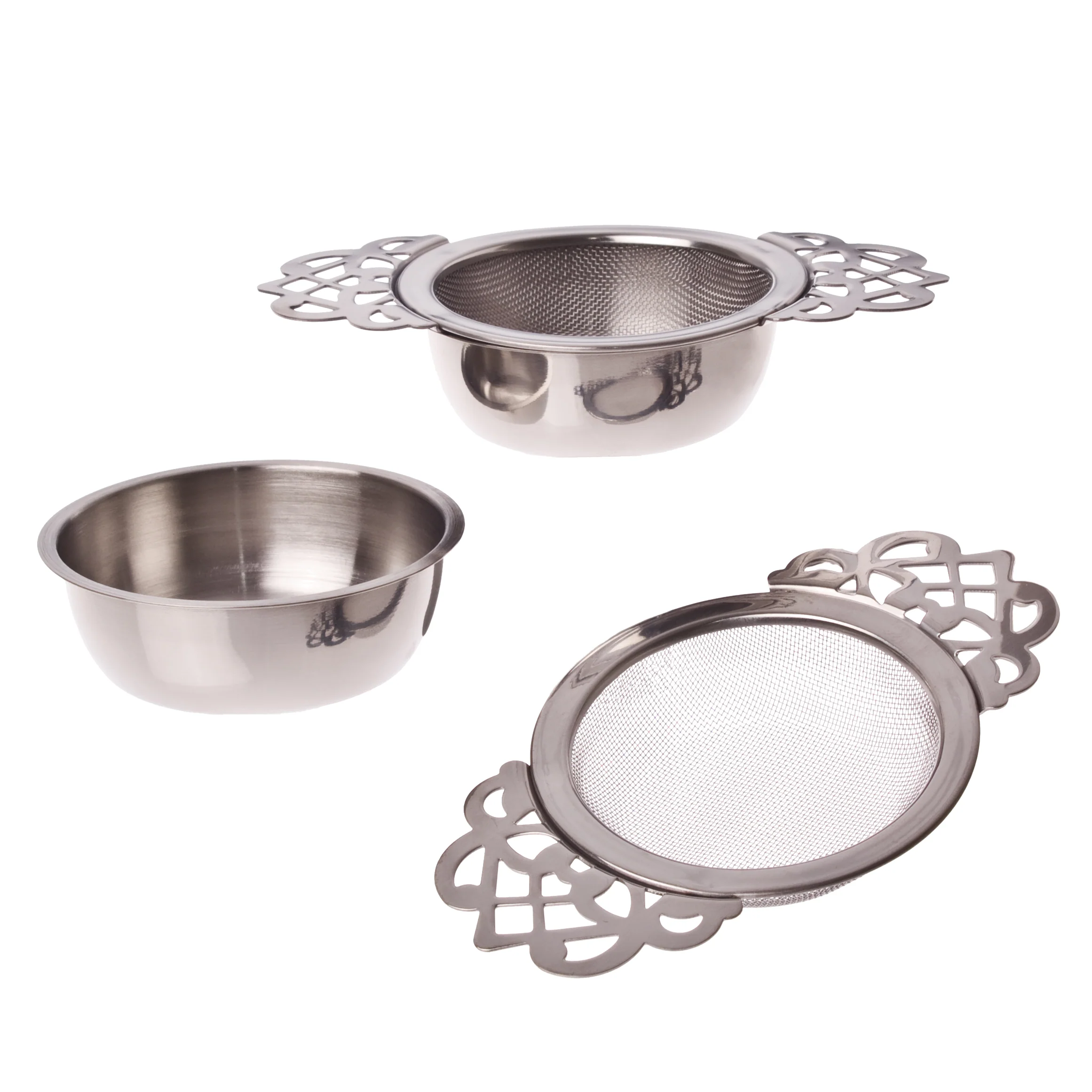 Vintage Tea Strainer with Drip Bowl - Stainless Steel