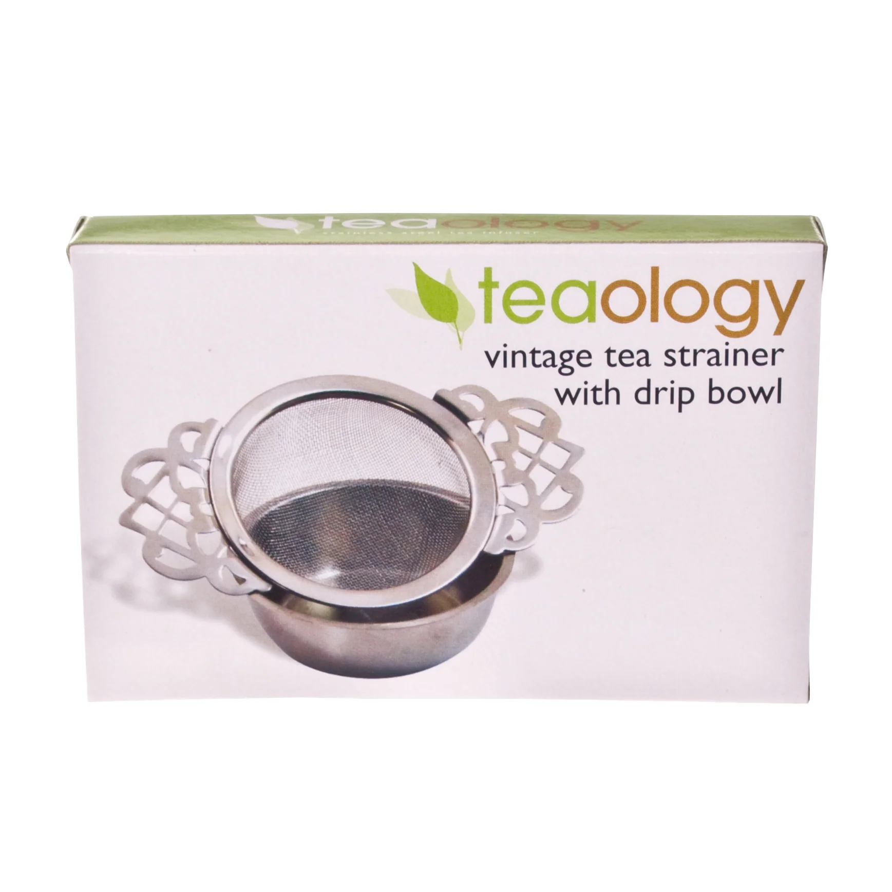 Vintage Tea Strainer with Drip Bowl - Stainless Steel - Image 2